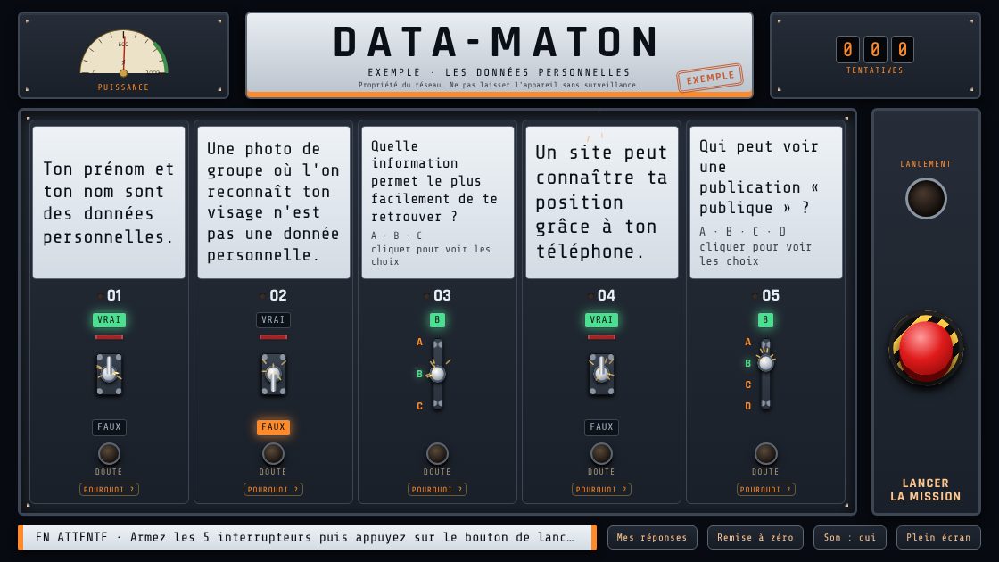 Station spatiale : interrupteurs sous clapet et bouton de lancement